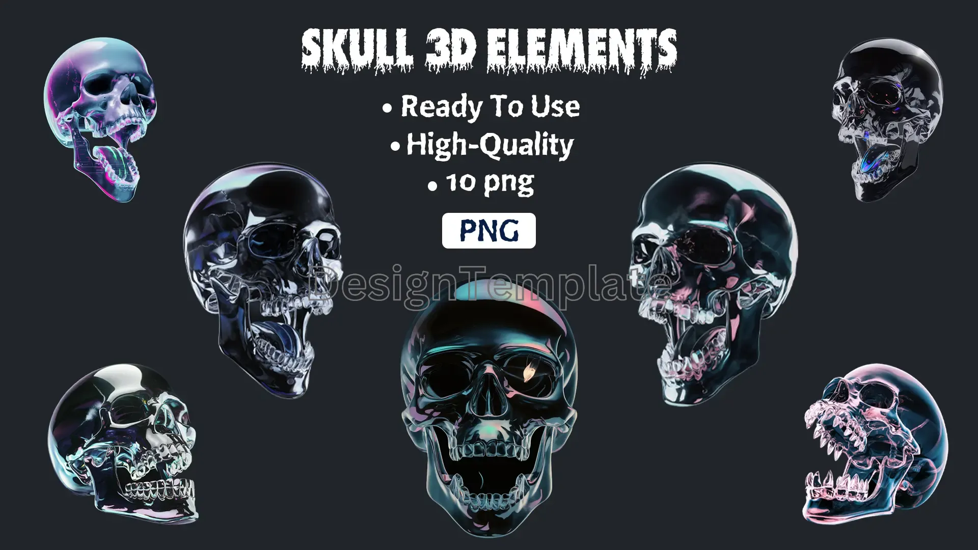 Metalic Golden 3D Skull Elements Pack